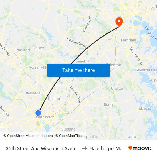 35th Street And Wisconsin Avenue NW (Sb) to Halethorpe, Maryland map