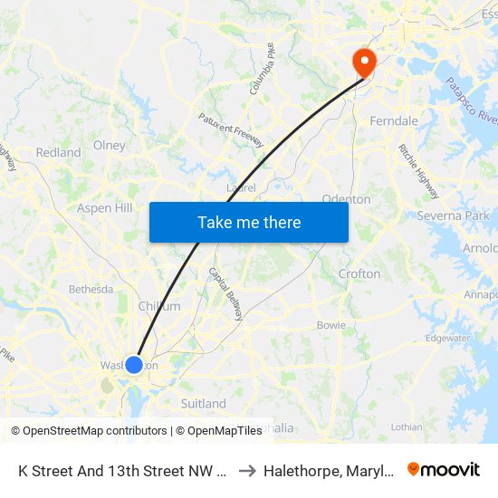 K Street And 13th Street NW (Eb) to Halethorpe, Maryland map