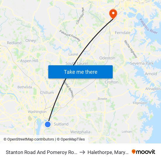 Stanton Road And Pomeroy Road SE to Halethorpe, Maryland map