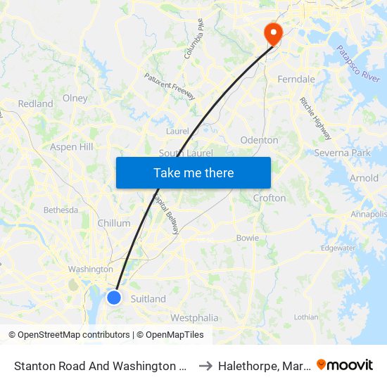 Stanton Road And Washington View Apts to Halethorpe, Maryland map