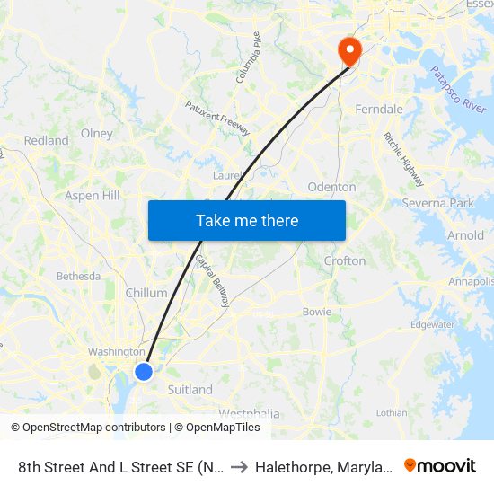 8th Street And L Street SE (Nb) to Halethorpe, Maryland map