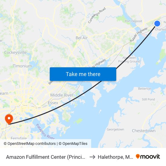 Amazon Fulfillment Center (Principio Pkwy West) to Halethorpe, Maryland map