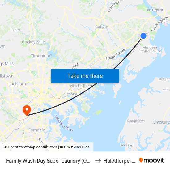 Family Wash Day Super Laundry (On Pulaski Hwy/Us 40) to Halethorpe, Maryland map