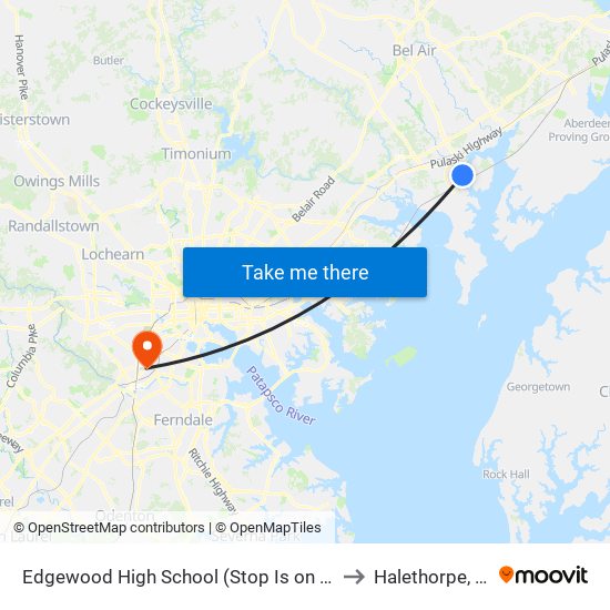 Edgewood High School (Stop Is on Willoughby Beach Rd) to Halethorpe, Maryland map