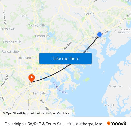 Philadelphia Rd/Rt 7 & Fours Seasons Dr to Halethorpe, Maryland map