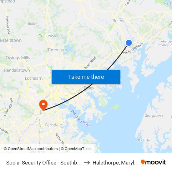 Social Security Office - Southbound to Halethorpe, Maryland map