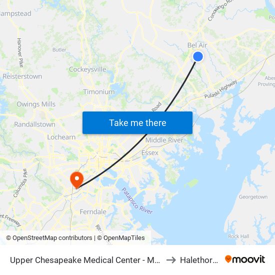 Upper Chesapeake Medical Center - Main Entrance (500 Upper Chesapeake Dr) to Halethorpe, Maryland map