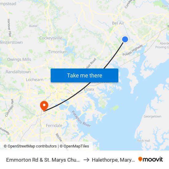 Emmorton Rd & St. Marys Church Rd to Halethorpe, Maryland map