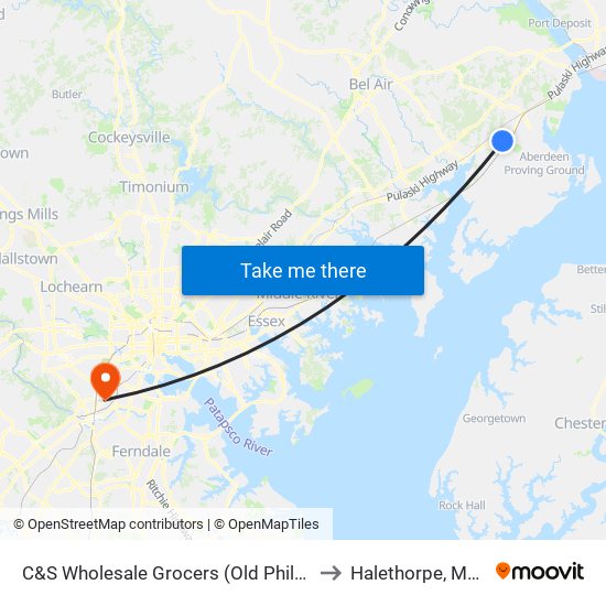 C&S Wholesale Grocers (Old Philadelphia Rd) to Halethorpe, Maryland map