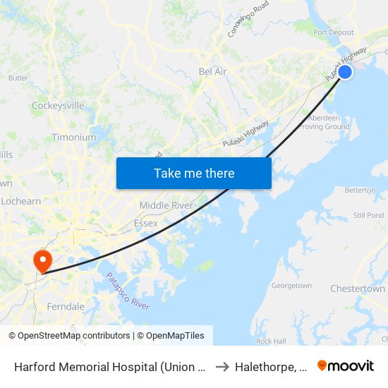 Harford Memorial Hospital (Union Ave & Revolution St) to Halethorpe, Maryland map