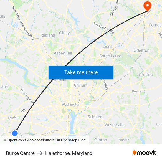Burke Centre to Halethorpe, Maryland map