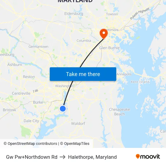 Gw Pw+Northdown Rd to Halethorpe, Maryland map