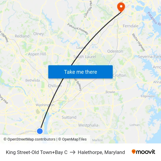 King Street-Old Town+Bay C to Halethorpe, Maryland map