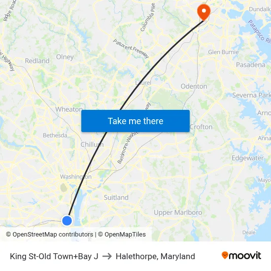King St-Old Town+Bay J to Halethorpe, Maryland map