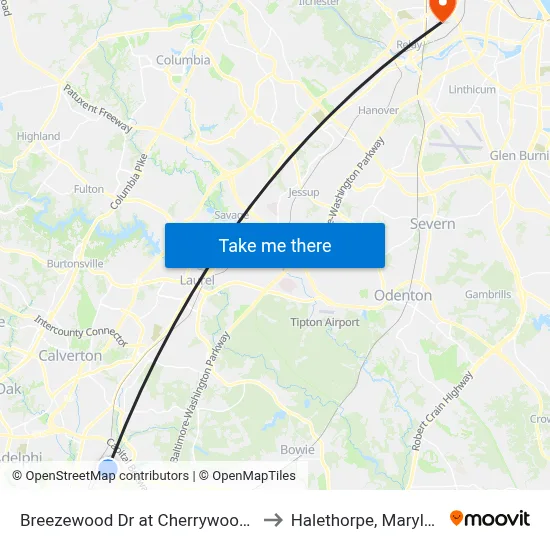 Breezewood Dr at Cherrywood Ln to Halethorpe, Maryland map