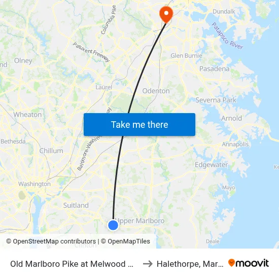 Old Marlboro Pike at Melwood Chapel Ln to Halethorpe, Maryland map
