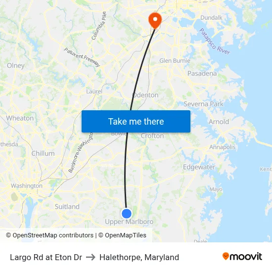 Largo Rd at Eton Dr to Halethorpe, Maryland map