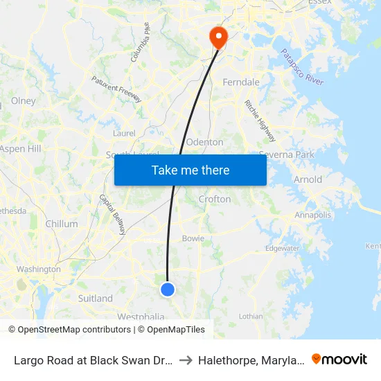 Largo Road at Black Swan Drive to Halethorpe, Maryland map