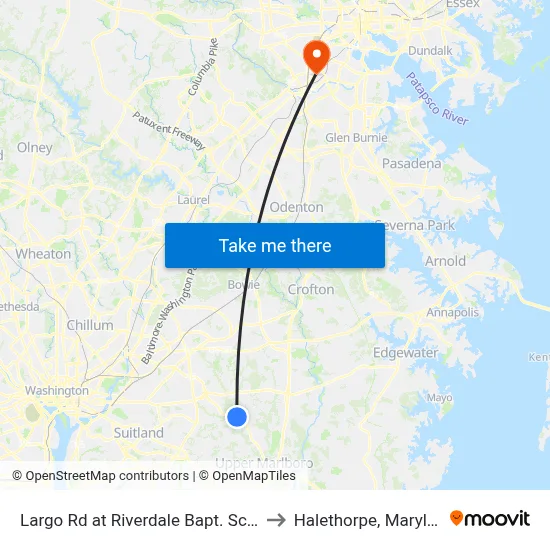 Largo Rd at Riverdale Bapt. School to Halethorpe, Maryland map