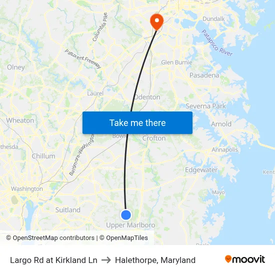 Largo Rd at Kirkland Ln to Halethorpe, Maryland map