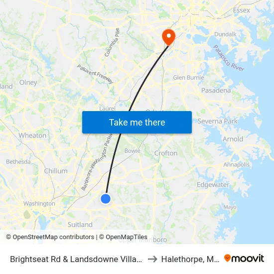 Brightseat Rd & Landsdowne Village Apartments to Halethorpe, Maryland map