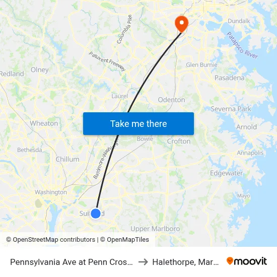 Pennsylvania Ave at Penn Crossing Dr to Halethorpe, Maryland map