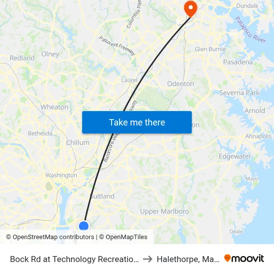 Bock Rd at Technology Recreation Complex to Halethorpe, Maryland map