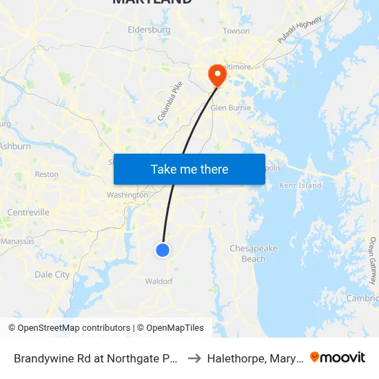 Brandywine Rd at Northgate Parkway to Halethorpe, Maryland map