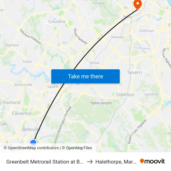 Greenbelt Metrorail Station at Bus Bay E to Halethorpe, Maryland map