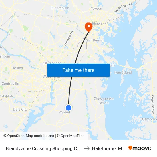 Brandywine Crossing Shopping Center at Target to Halethorpe, Maryland map