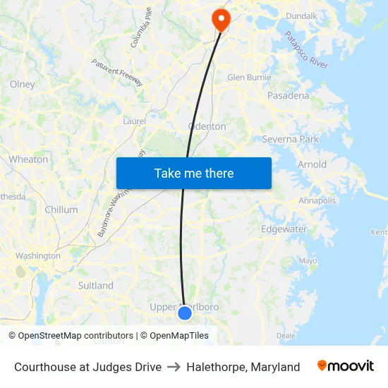Courthouse at Judges Drive to Halethorpe, Maryland map