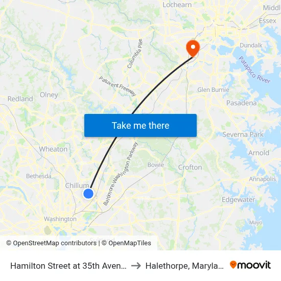 Hamilton Street at 35th Avenue to Halethorpe, Maryland map