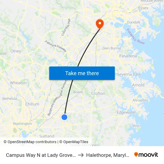 Campus Way N at Lady Grove Rd to Halethorpe, Maryland map