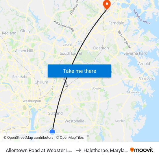 Allentown Road at Webster Lane to Halethorpe, Maryland map