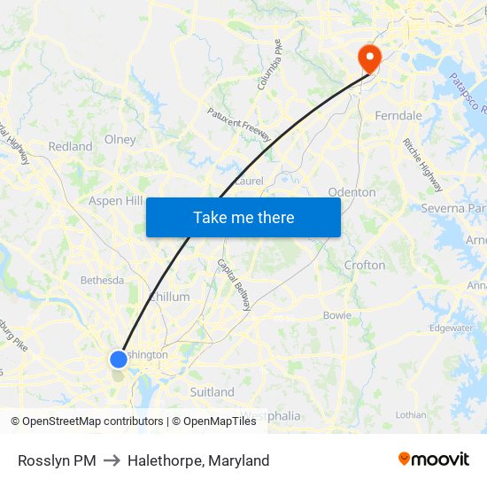 Rosslyn PM to Halethorpe, Maryland map