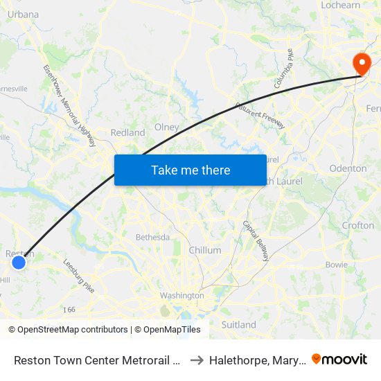 Reston Town Center Metrorail Station to Halethorpe, Maryland map