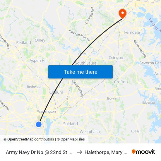 Army Navy Dr Nb @ 22nd St S FS to Halethorpe, Maryland map