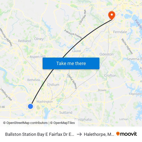 Ballston Station Bay E Fairfax Dr Eb @ N Stuart St to Halethorpe, Maryland map