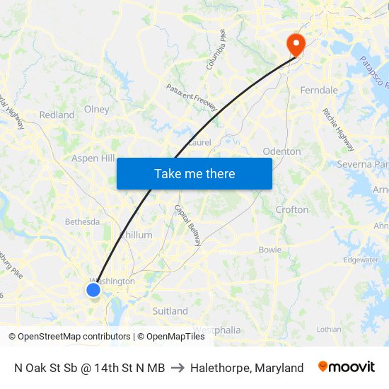 N Oak St Sb @ 14th St N MB to Halethorpe, Maryland map