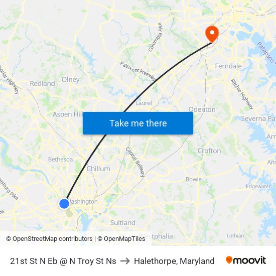 21st St N Eb @ N Troy St Ns to Halethorpe, Maryland map
