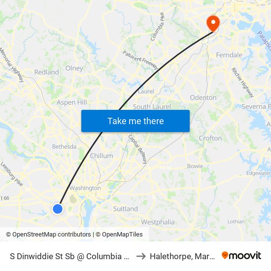 S Dinwiddie St Sb @ Columbia Pike Ns to Halethorpe, Maryland map