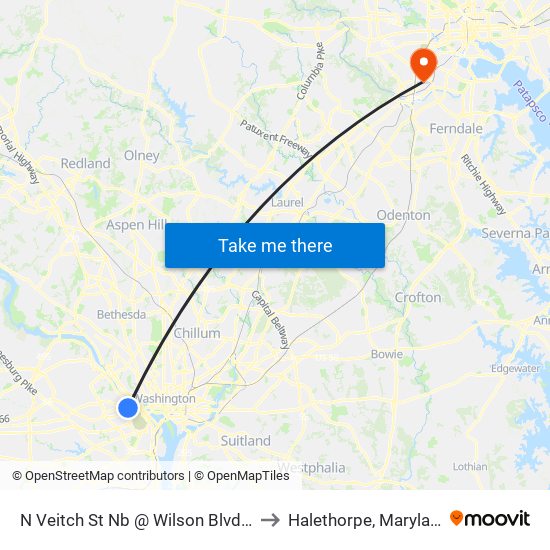 N Veitch St Nb @ Wilson Blvd FS to Halethorpe, Maryland map