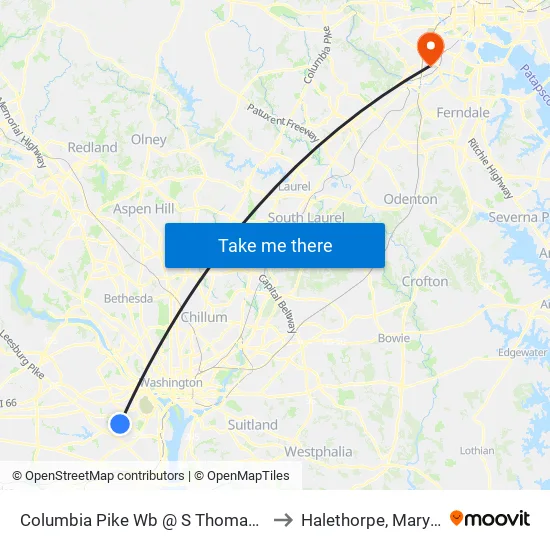 Columbia Pike Wb @ S Thomas St Ns to Halethorpe, Maryland map