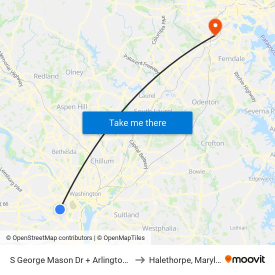 S George Mason Dr + Arlington Blvd to Halethorpe, Maryland map