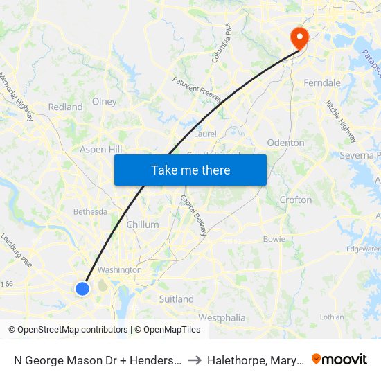 N George Mason Dr + Henderson Rd to Halethorpe, Maryland map