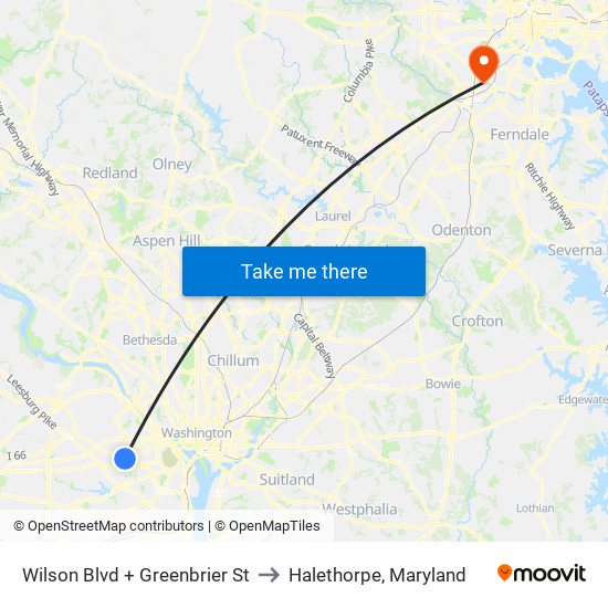 Wilson Blvd + Greenbrier St to Halethorpe, Maryland map