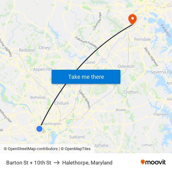 Barton St + 10th St to Halethorpe, Maryland map