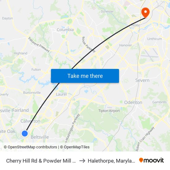 Cherry Hill Rd & Powder Mill Rd to Halethorpe, Maryland map