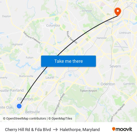 Cherry Hill Rd & Fda Blvd to Halethorpe, Maryland map