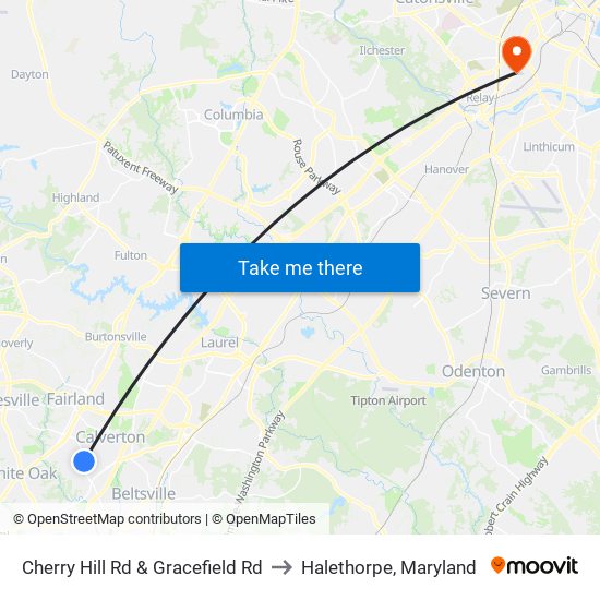 Cherry Hill Rd & Gracefield Rd to Halethorpe, Maryland map